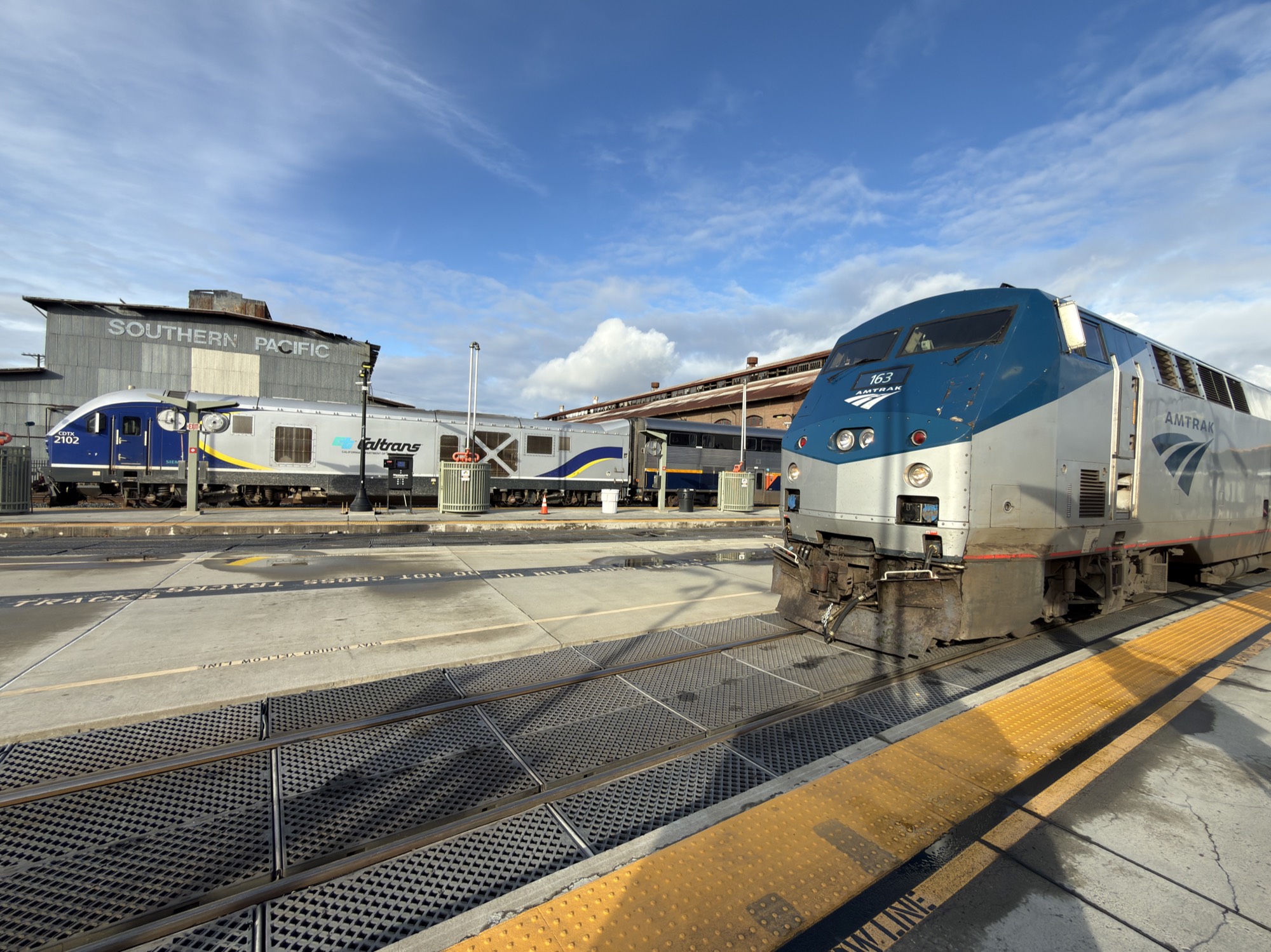 Amtrak locomotive at the Sacramento station platform